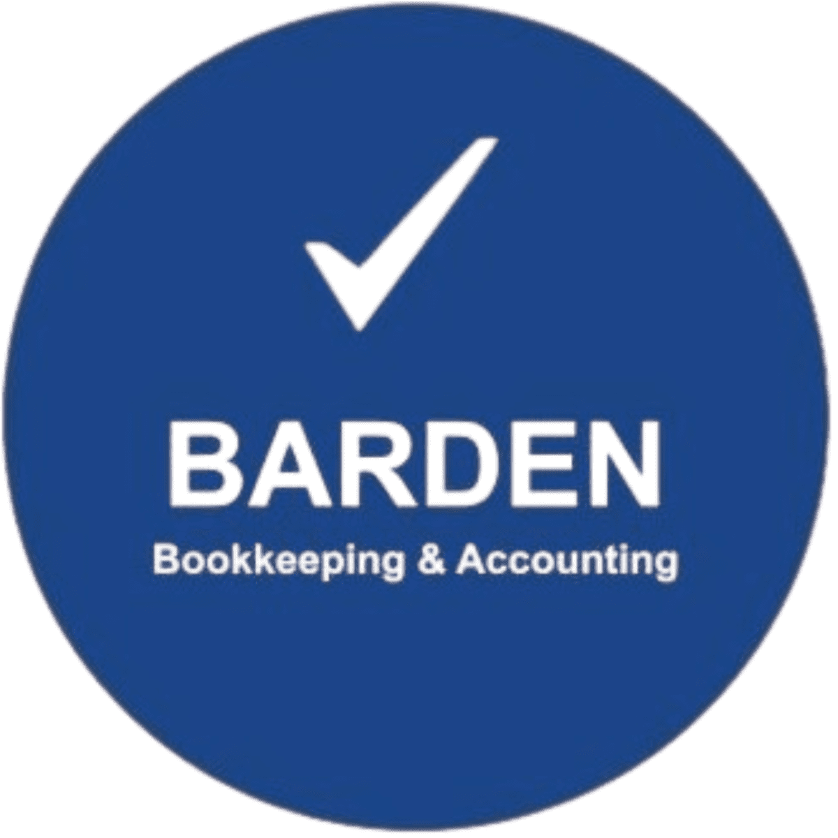 A blue circular logo with a white check mark above the text "BARDEN Bookkeeping & Accounting.